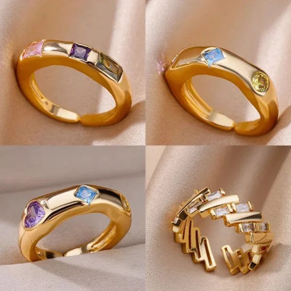 Zircon Square Finger Rings for Women Gold Color Irregular Stainless Steel Ring Engaement Wedding Aesthetic Jewelry Girls Gift Zircon Square Finger Rings for Women Gold Color Irregular Stainless Steel Ring Engaement Wedding Aesthetic Jewelry Girls Gift - Image 1