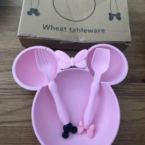 3 Pcs/Set Wheat Straw Children'S Tableware Set Kindergarten Baby Feeding Supplement Dinner Plate Bowl Spoon Fork Children'S Tabl