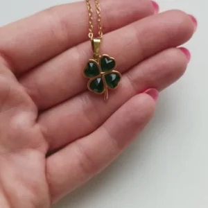 Four Leaf Clover Stainless Steel Necklaces For Women Green Zircon Gold Color Quality Jewelry Pendant Necklace Gift Free Shipping