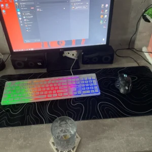 Large Extended Gaming Mouse Pad with Non-Slip Rubber Base,Topographic Design,for Full Desk Keyboard and Mouse Support