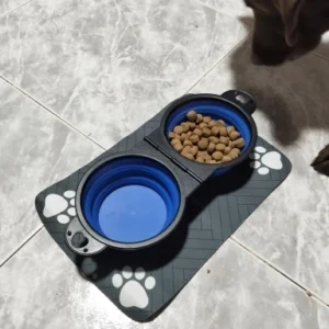 1-piece 2-in-1 foldable dual bowl feeding bowl portable outdoor travel dog and cat drinking bowl