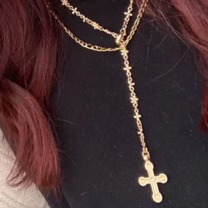 Ingemark Luxury Rhinestone Imitation Pearl Beads Chain Necklace Women Wed Bridal Vintage Jesus Cross Pendant Choker Y2K Jewelry