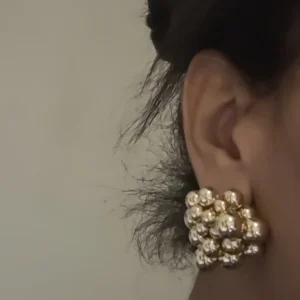 Ingemark Unique Braided CCB Plastic Ball Bead Stud Earrings for Women Trendy Goth Gold Color Piercing Earring Party Jewelry Gift