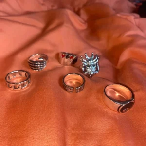 Hip Hop Vintage Skull Ghost Claw Poker Clown Ring Set for Women Hollow Geometric Size 8 Jewelry Steampunk Men