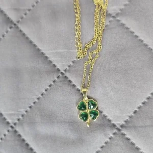 Four Leaf Clover Stainless Steel Necklaces For Women Green Zircon Gold Color Quality Jewelry Pendant Necklace Gift Free Shipping