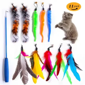 11pcs Replacement Cat Feather Toy Set Feather Replacement Head Retractable Cat Stick Cat Products