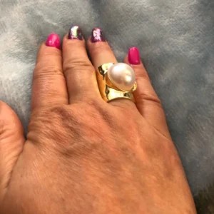 Ingemark Punk Exaggerated Irregular Metal Wide Open Adjustable Rings for Women Imitation Pearl Geometric Finger Ring Men Jewelry