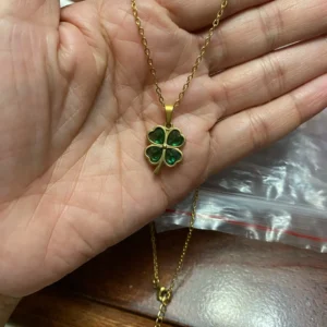 Four Leaf Clover Stainless Steel Necklaces For Women Green Zircon Gold Color Quality Jewelry Pendant Necklace Gift Free Shipping
