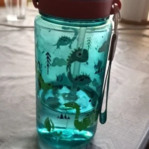 600ml Water Bottle With Silicone Straw, Portable Leakproof Bpa-free Dinosaur Rabbit Kids Cup Outdoor Camping Traveling Bottle