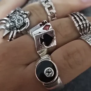 Hip Hop Vintage Skull Ghost Claw Poker Clown Ring Set for Women Hollow Geometric Size 8 Jewelry Steampunk Men
