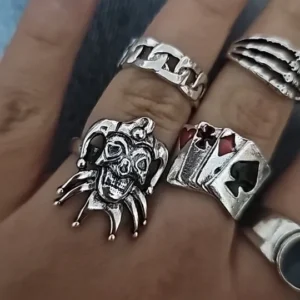 Hip Hop Vintage Skull Ghost Claw Poker Clown Ring Set for Women Hollow Geometric Size 8 Jewelry Steampunk Men