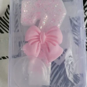 Cute Pink Bow 3D Number Cake Candles for Birthday Party Decorations Birthday Decoration Cake Decorating Tools