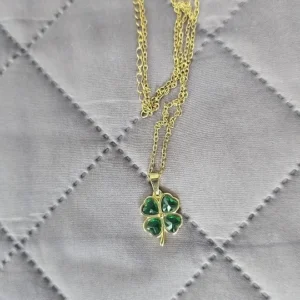 Four Leaf Clover Stainless Steel Necklaces For Women Green Zircon Gold Color Quality Jewelry Pendant Necklace Gift Free Shipping
