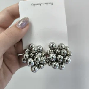 Ingemark Unique Braided CCB Plastic Ball Bead Stud Earrings for Women Trendy Goth Gold Color Piercing Earring Party Jewelry Gift
