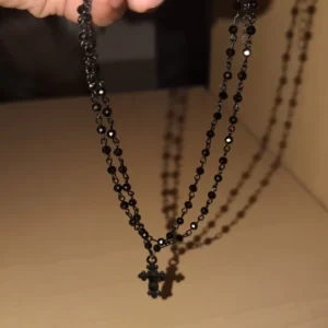 2Pcs/Set Gothic Black Cross Jesus Pendant Choker Necklace for Women Punk Vintage Metal Beads Chain Neck Jewelry Accessories New