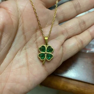 Four Leaf Clover Stainless Steel Necklaces For Women Green Zircon Gold Color Quality Jewelry Pendant Necklace Gift Free Shipping
