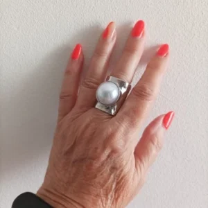 Ingemark Punk Exaggerated Irregular Metal Wide Open Adjustable Rings for Women Imitation Pearl Geometric Finger Ring Men Jewelry