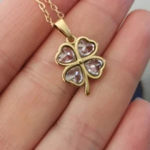 Four Leaf Clover Stainless Steel Necklaces For Women Green Zircon Gold Color Quality Jewelry Pendant Necklace Gift Free Shipping