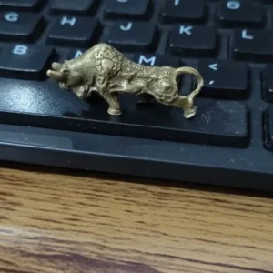 Brass Bullfighting Statue, Lucky Copper Animal Figurine, Wealth Bringing Miniature Ornament for Home & Office Desk Decor