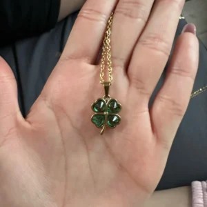 Four Leaf Clover Stainless Steel Necklaces For Women Green Zircon Gold Color Quality Jewelry Pendant Necklace Gift Free Shipping