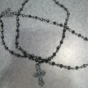 2Pcs/Set Gothic Black Cross Jesus Pendant Choker Necklace for Women Punk Vintage Metal Beads Chain Neck Jewelry Accessories New