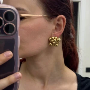 Ingemark Unique Braided CCB Plastic Ball Bead Stud Earrings for Women Trendy Goth Gold Color Piercing Earring Party Jewelry Gift