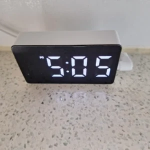 1Pc White LED Mirror Table Clock Snooze Display Time Night Light Desktop USB Alarm Clock Home Decor